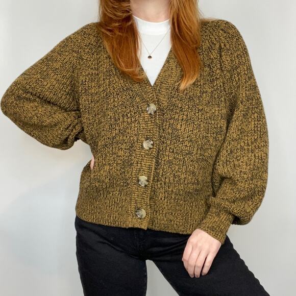 A New Day Large Neutral Brown & Black Semi Cropped Button Front Cardigan Sweater - Picture 8 of 14